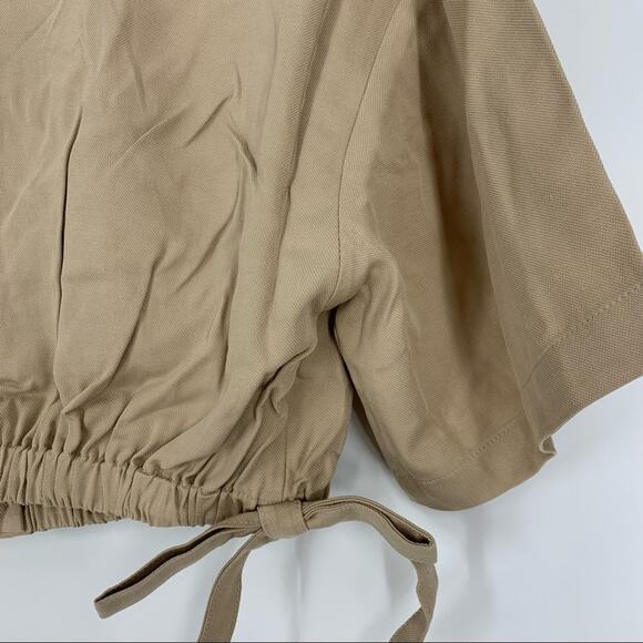 Billie the Label Imogene Crop Top Linen Blend Khaki Medium Collar Button Tencel - Picture 8 of 9